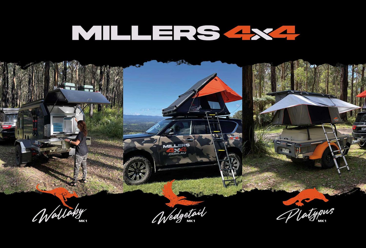Millers 4x4 Accessories. Rooftop Tents, Camper Trailers based in Melbourne Victoria Australia. Outback 4x4, touring 4x4.