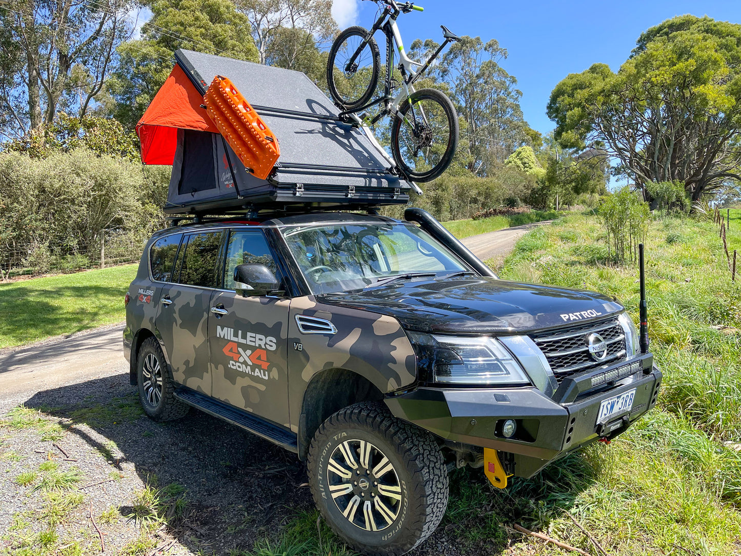 Nissan Patrol Rooftop Tent Millers 4x4 with Bike and Maxtraxx